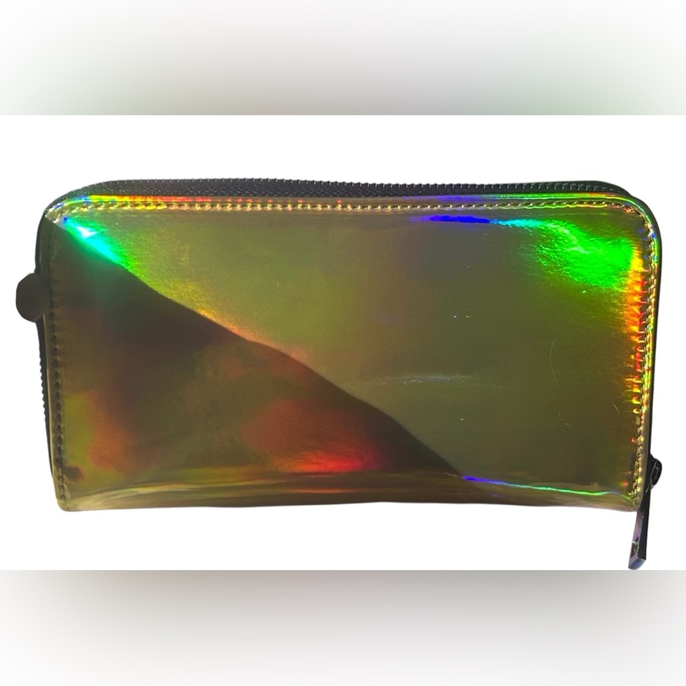 Iridescent Holographic Zip Wallet- Shimmer Rainbow Gold Full Size NWT